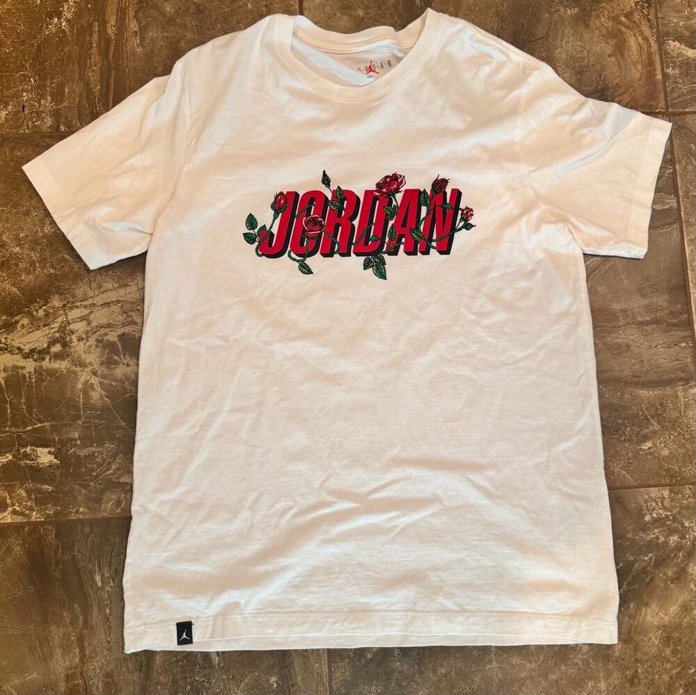 Nike Air Jordan Sorry For Your Loss Floral Graphic T-Shirt White Size L